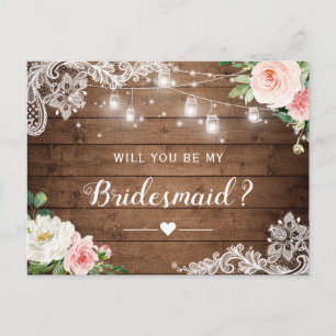 Vackra, Rustic Blommigt må vara min Bridesmaid Fri Inbjudan Vykort