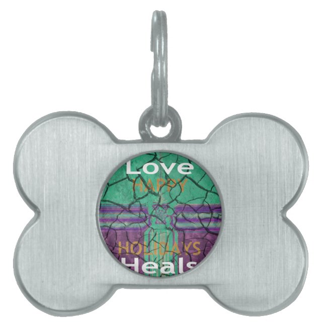 Vackra, rustiska, krackade lera kärlek heals textk namnbricka husdjur (Framsidan)