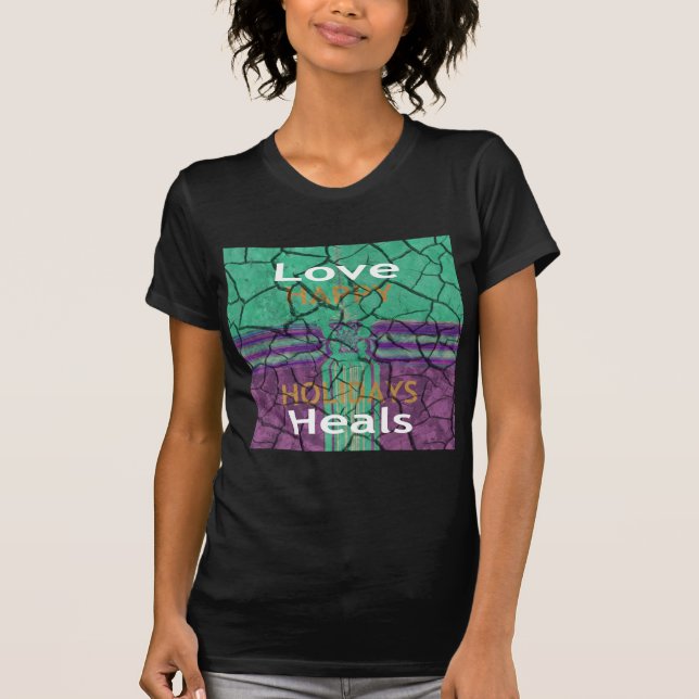 Vackra, rustiska, krackade lera kärlek heals textk tee shirt (Framsida)
