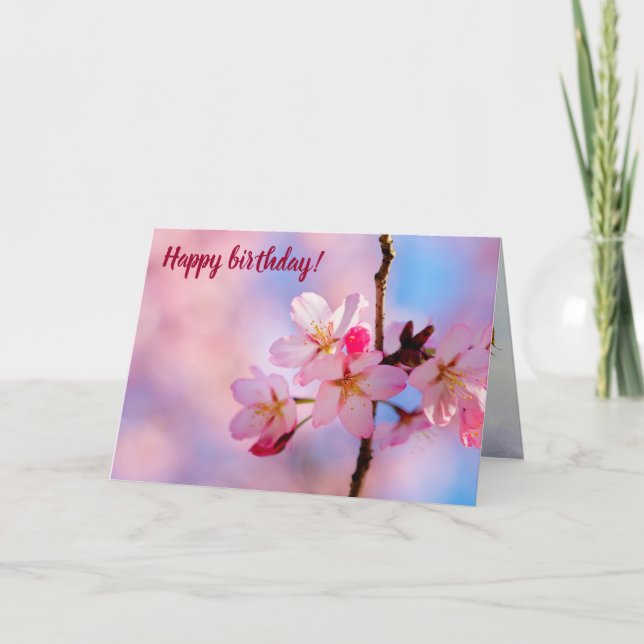 Vackra Sakura Flowers på ett Lodrät Twig Kort (Framsida)