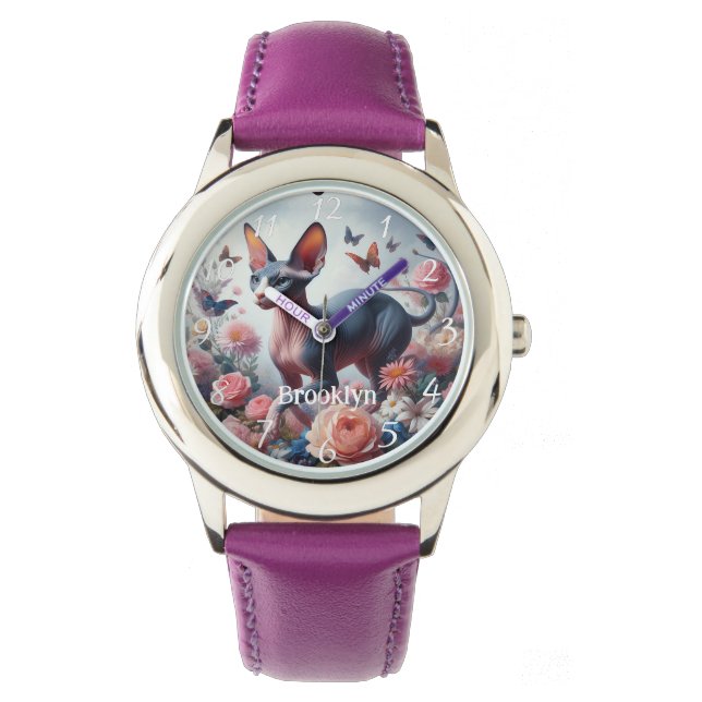 Vackra Shynx Kat & Flowers Armbandsur (Framsida)