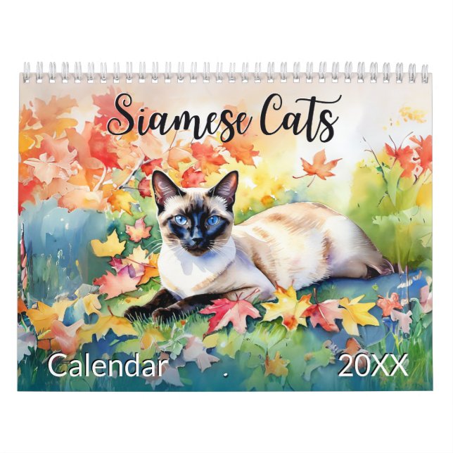 Vackra siamesiska katter Djurälskare Vattenfärgsdj Kalender (Omslag)