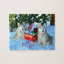 Vackra Siberian husky i snö Pussel