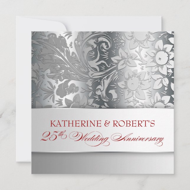 vackra silver 25-årsjubileums inbjudningar (Framsida)