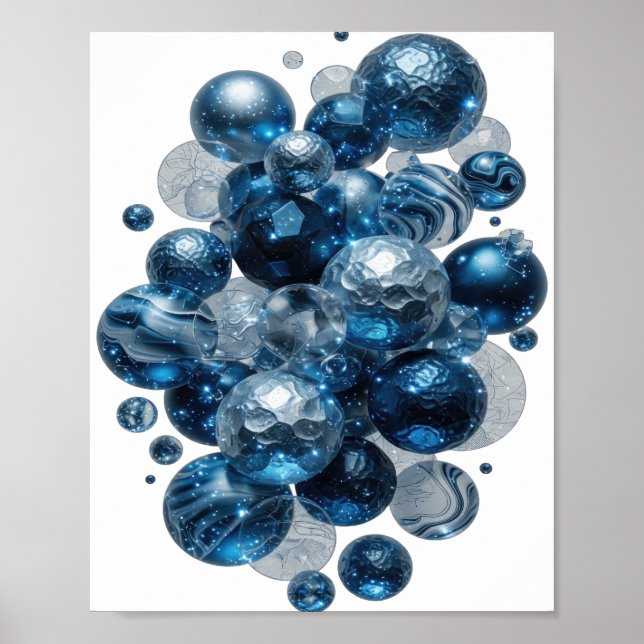 Vackra Silver BLÅ STJÄRNOR Poster (Framsidan)