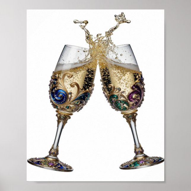Vackra silver CHAMPAGNEGLAS Poster (Framsidan)
