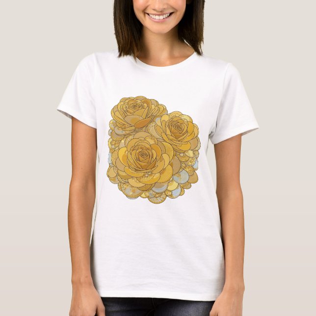 Vackra Silver GULLROSA Modern Design T Shirt (Framsida)