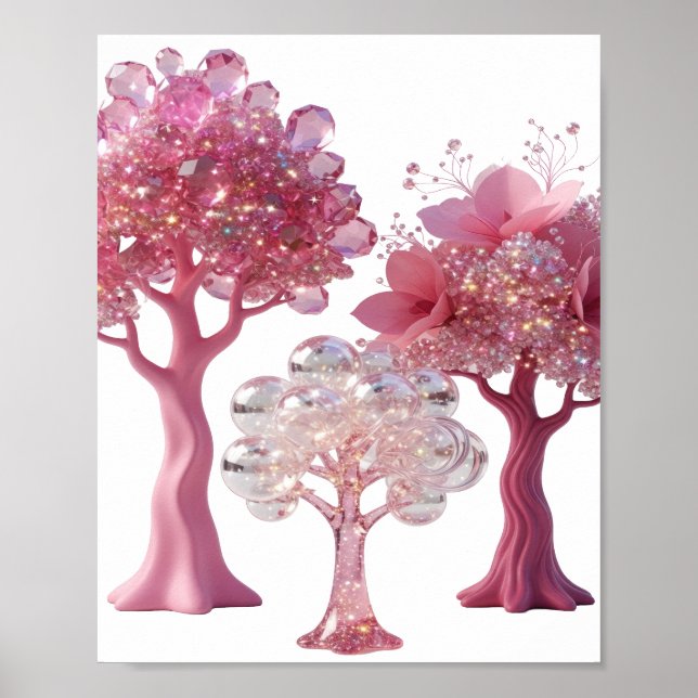 Vackra Silver ROSA DIAMANT TRÄD Poster (Framsidan)