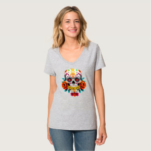 Vackra själar Socker Skalle Ros Banner Konst T Shirt