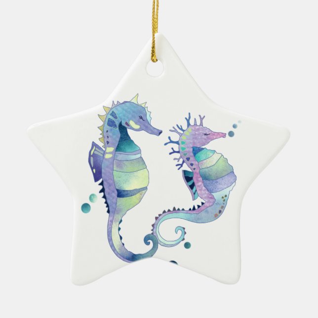 Vackra sjöhästar Djurprydnadsföremål Julgransprydnad Keramik (Framsidan)