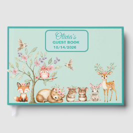 Vackra Skogslevande Djur Baby Shower Gästebok Gästböcker