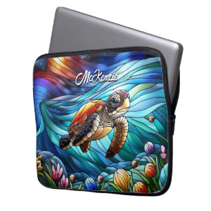 Vackra sköldpaddor i Baby i färgade havet Laptop Fodral