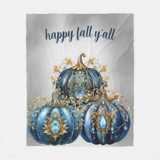 Vackra smyckade blått och guld-pumpa fleecefilt