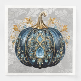 Vackra smyckade blått och guld-pumpa pappersservett