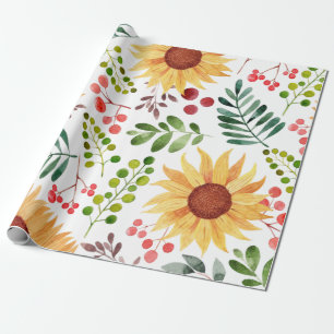 Vackra solblommor och Berries Watercolor Presentpapper