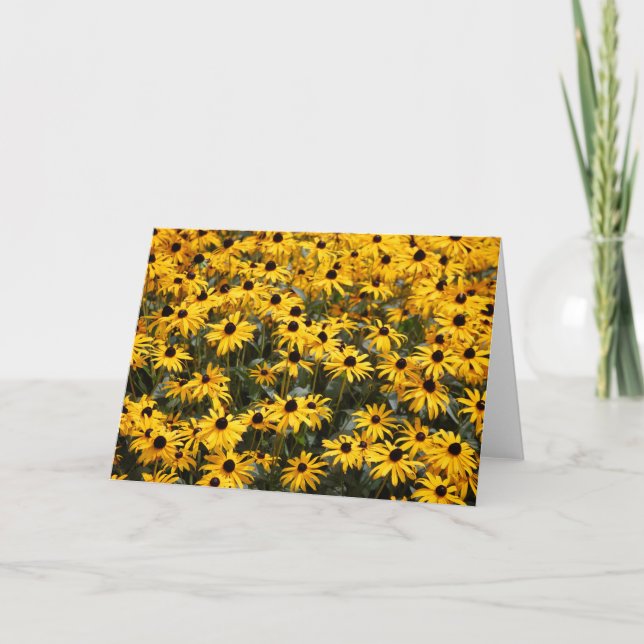 Vackra solblommor, plagg och plagg av svart färg tack kort (Framsida)