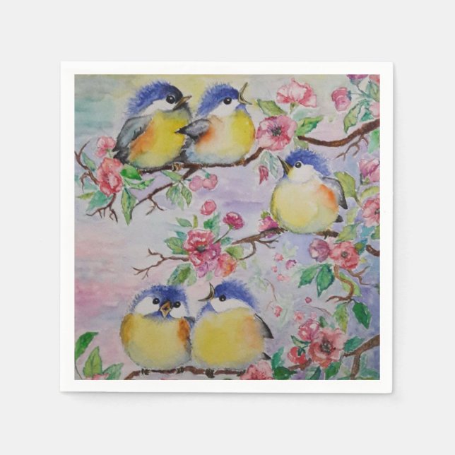 Vackra Sparrows Napkins Cute Birds Pappersservett (Framsidan)