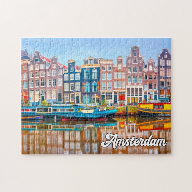 Vackra staden Amsterdam, Nederländerna Pussel (Horisontell)