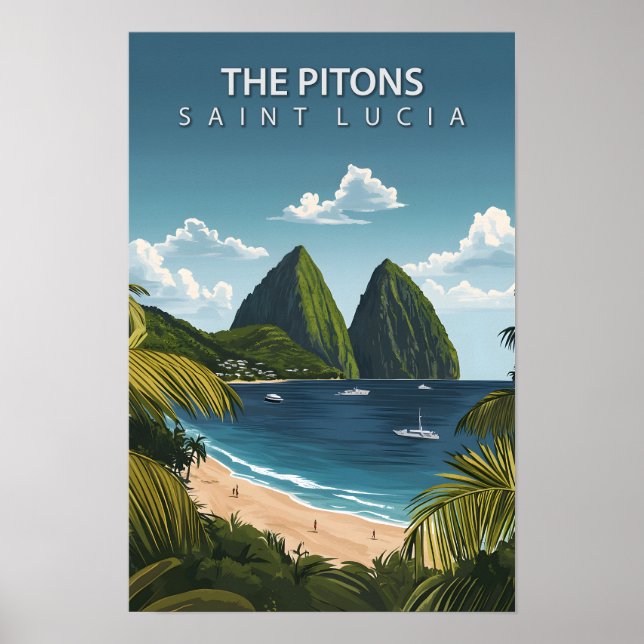 Vackra Ställe i Pitons Saint Lucia Travel Poster (Framsidan)
