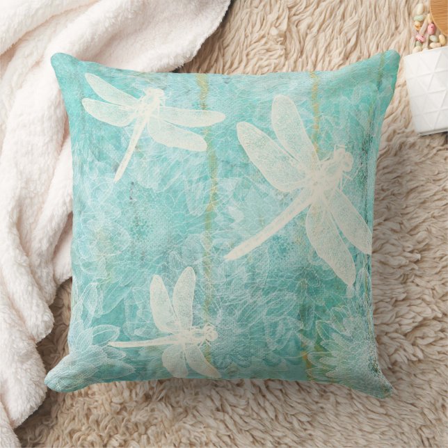 Vackra Stampade Dragonflies Flowers Kudde (Filt)