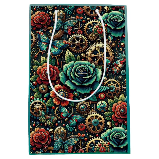 Vackra Steampunk-inspirerade kugghjul och rosor  (Framsidan)