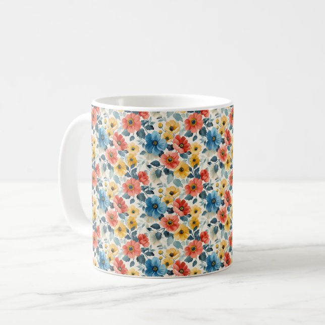 Vackra Stylfulla Romantiska Vår Flickaktiga Blommo Kaffemugg (Framsida vänster)