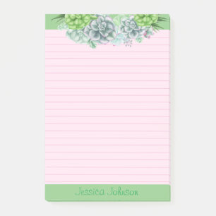 Vackra Succulent Älskare Personlig Linjerad Post-it Block