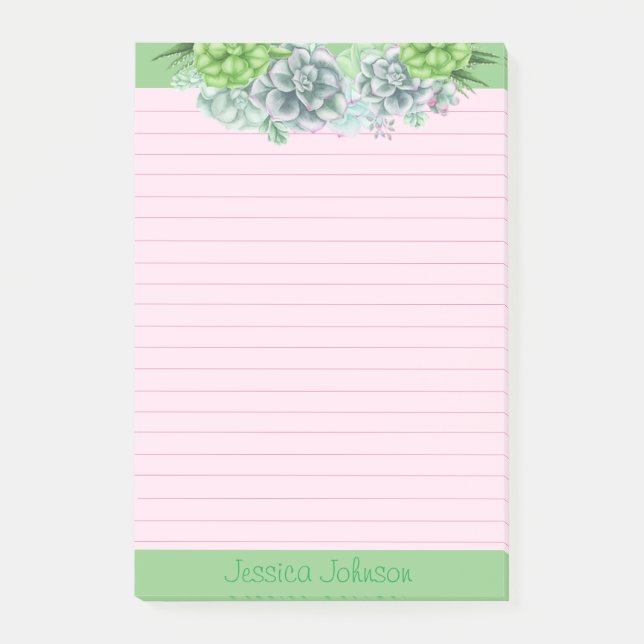 Vackra Succulent Älskare Personlig Linjerad Post-it Block (Framsida)