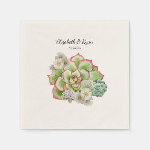 Vackra Succulents White Flowers Bröllop Pappersservett
