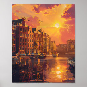 Vackra Sunset i Amsterdam Nederländerna Poster