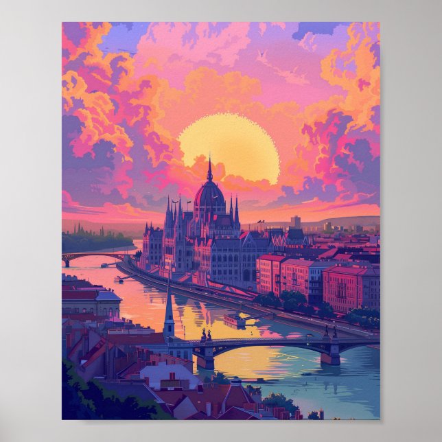 Vackra Sunset i Budapest i Ungern Poster (Framsidan)
