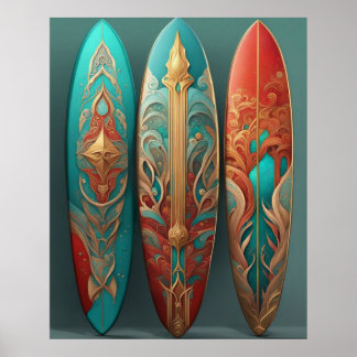 Vackra Surfbrädor sommarvågor surfing Poster