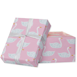 Vackra svanar rosa och vita presentpapper