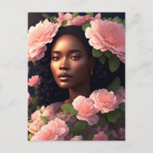 Vackra svarta kvinnor med Rosa blommor