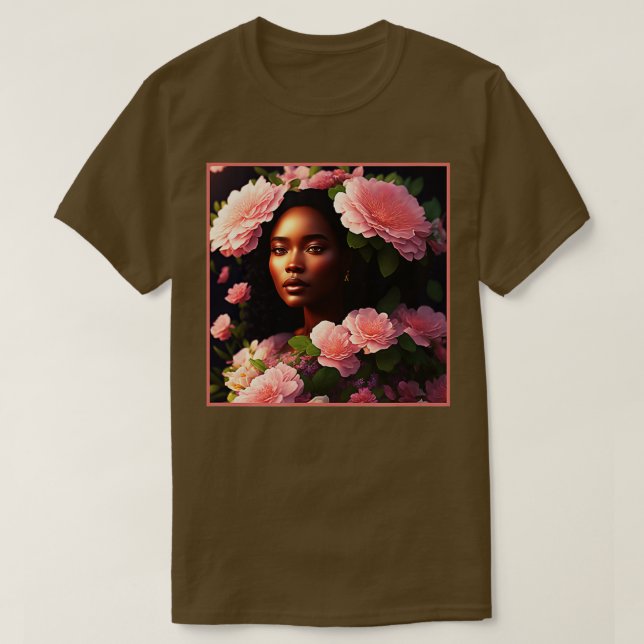 Vackra svarta kvinnor med Rosa Flowers TShirt T Shirt (Design framsida)