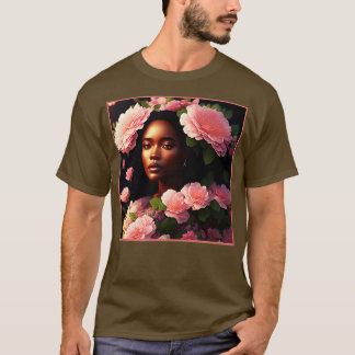 Vackra svarta kvinnor med Rosa Flowers TShirt T Shirt