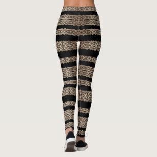 Vackra, svarta med guld, spetsstrumpbyxor leggings