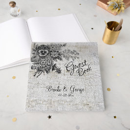 Vackra svarta och Grått Flowers Bröllop Gästböcker
