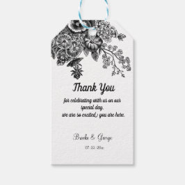 Vackra svarta och Grått Flowers Bröllop Presentetikett