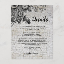 Vackra svarta och Grått Flowers Bröllop Tilläggskort
