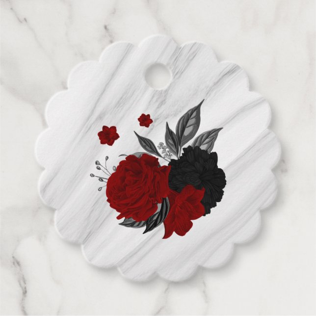 Vackra svarta och röda blommor marmor gåvor etiketter (Framsida)