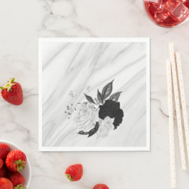 Vackra svarta och vita blommor marmor pappersservett