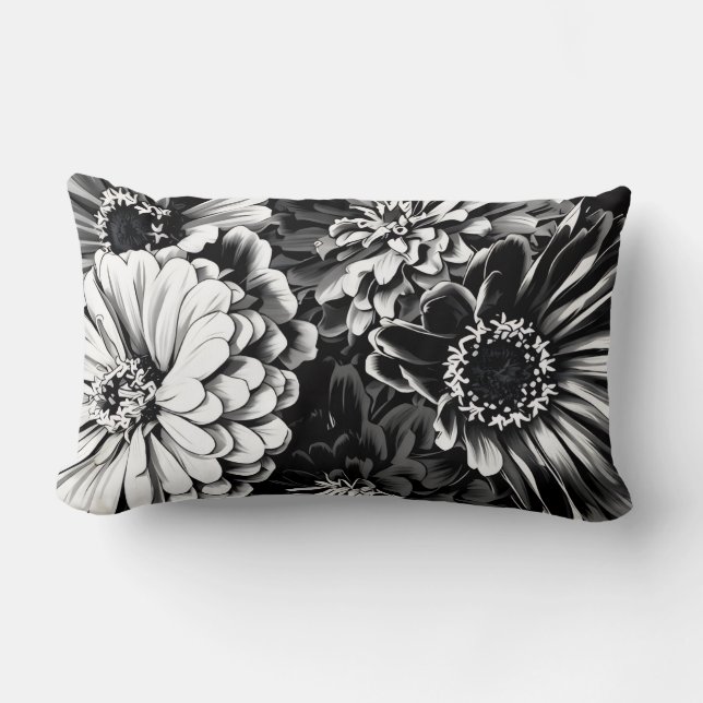 Vackra svarta och vita blommor på kudde (Framsida)