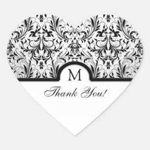 Vackra svarta och vita Tack Hjärtformat Klistermärke