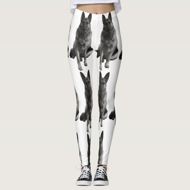 Vackra svarta och vita tyska shepherd leggings (Framsida)