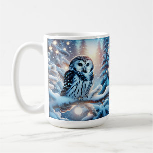 Vackra svarta och vita Uggla i vinter Kaffemugg