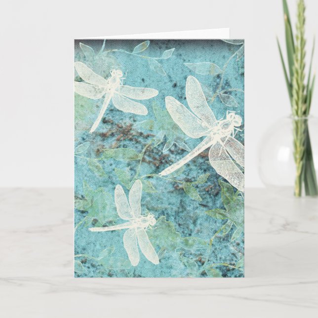 Vackra Teal Dragonflies Damselflies Flowers Kort (Framsida)