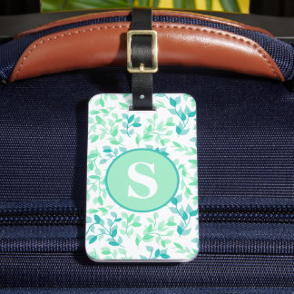 Vackra Tealgröna Blommor Monogram Personlig Bagagebricka