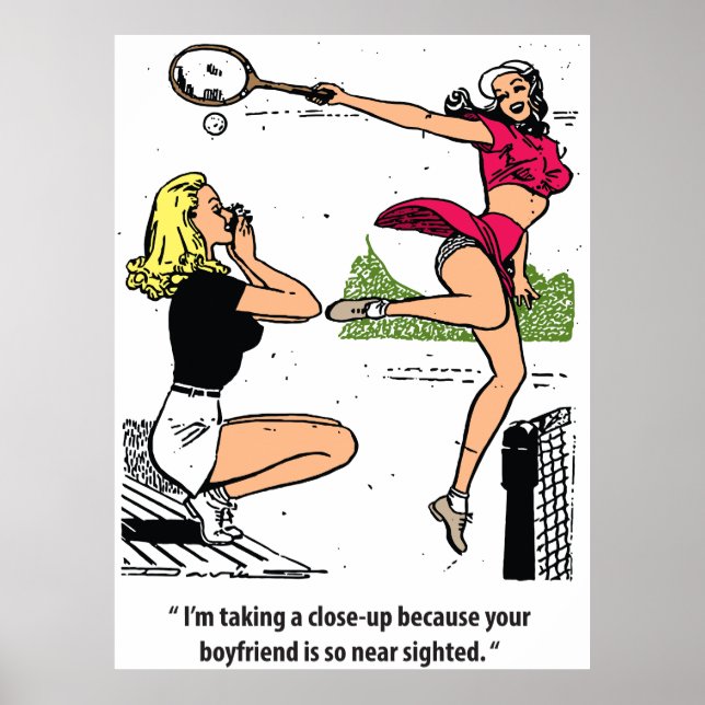 Vackra Tennis Player, Humor, Vintage Poster (Framsidan)