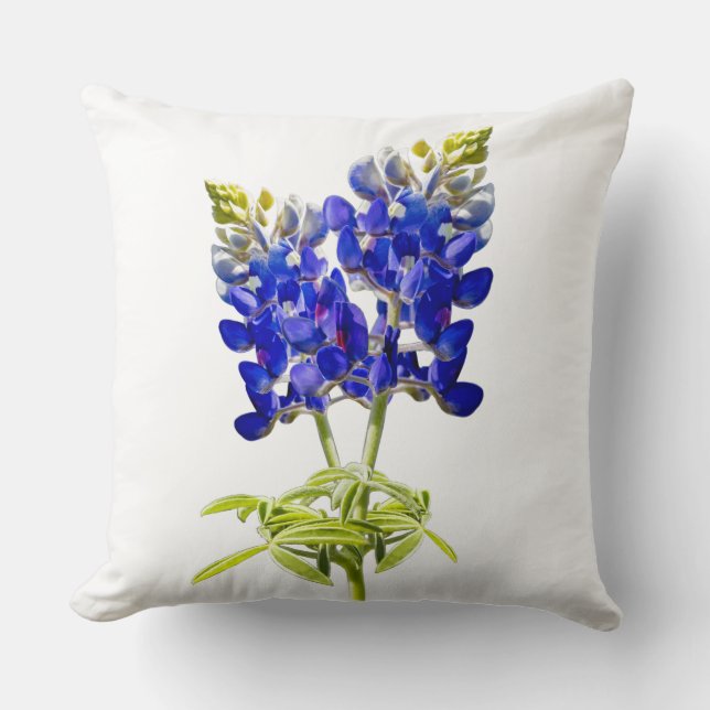Vackra Texas Bluebonnets on White, Pillow Kudde (Framsida)
